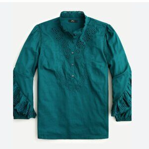 J. Crew Ruffle-sleeve Blouse/Shirt/Top Embroidered Eyelet Forest Green Small